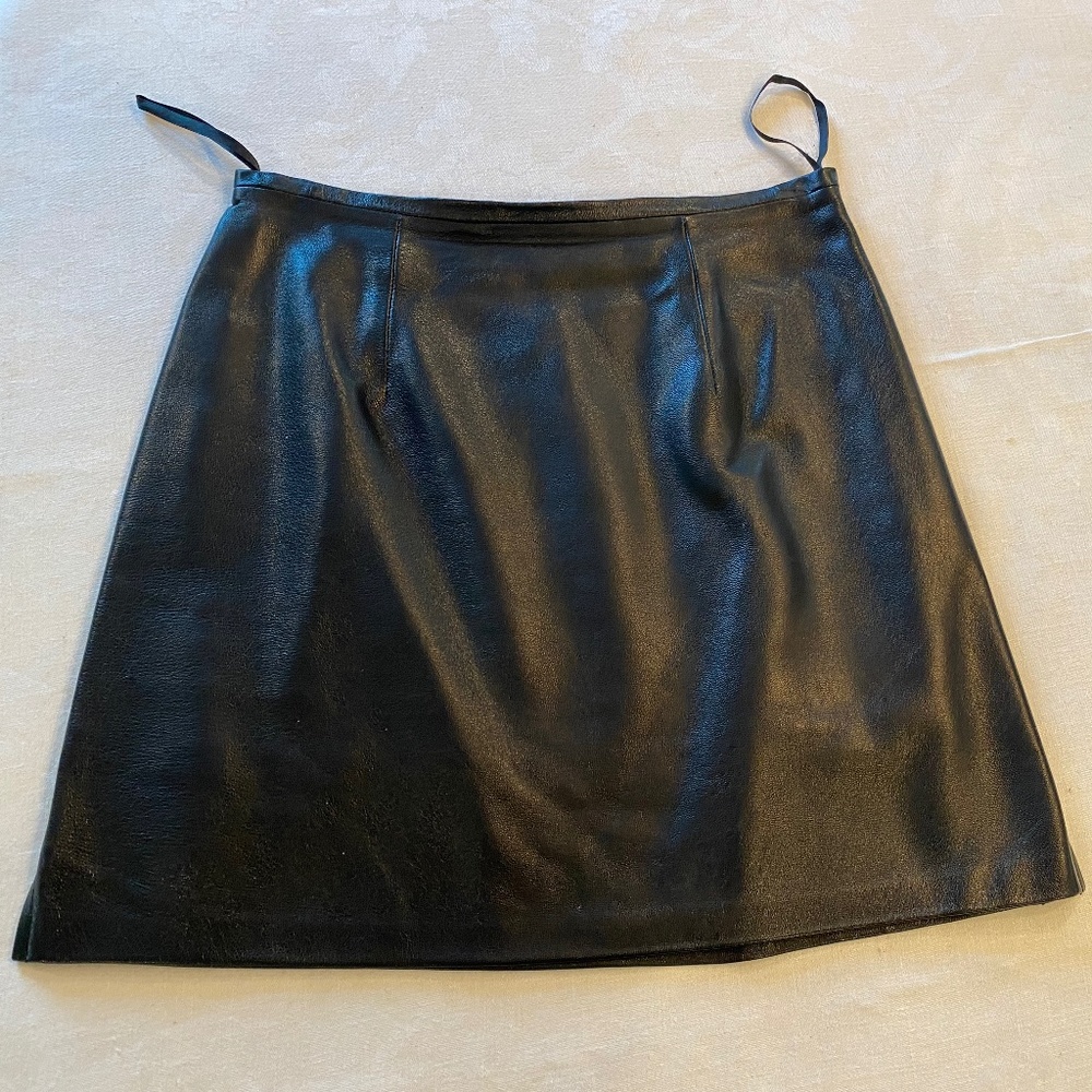 Hannah Black Leather Vintage LA Roxx Mini A-Line High Waist Skirt Size 6 XS